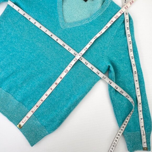 Sz M- J. Crew Italian Cashmere V-Neck 3/4 Sleeve Turquoise Slim Fit Knit Sweater - Picture 10 of 10